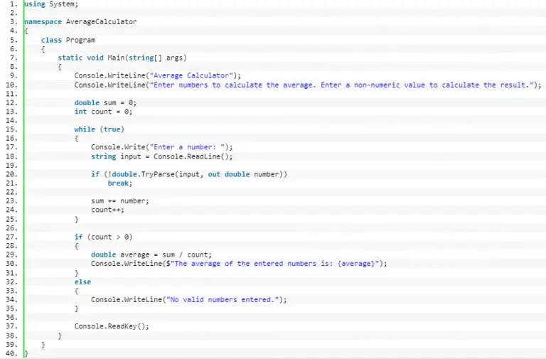 Calculate Average Of Numbers In CSharp