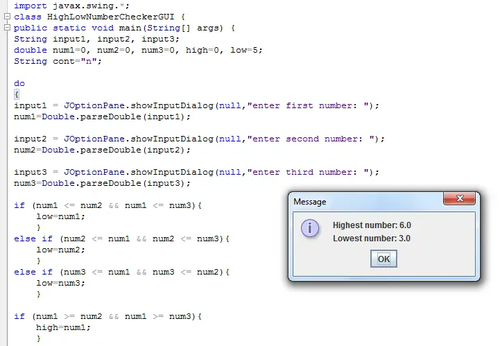 High Low Number Checker In Java Inettutor Com