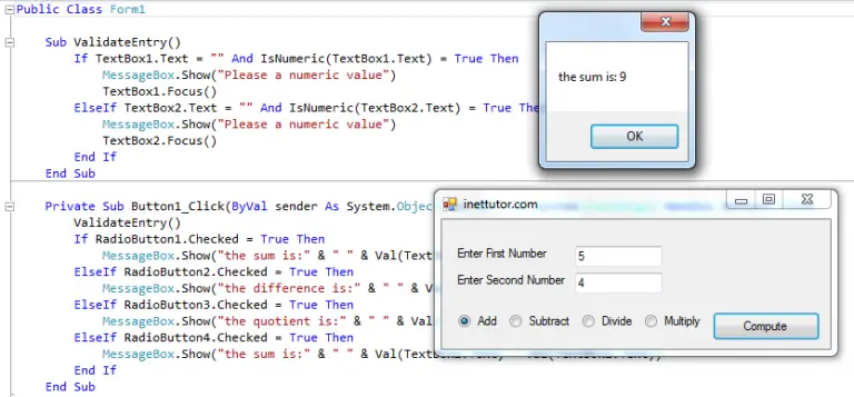 Basic Calculator In Visual Basic Net INetTutor