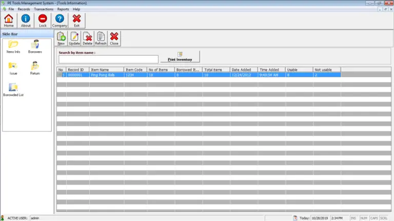 PE Tool Management System User Interface