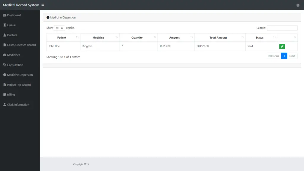 Medical Record System in PHP and MySQL User Interface