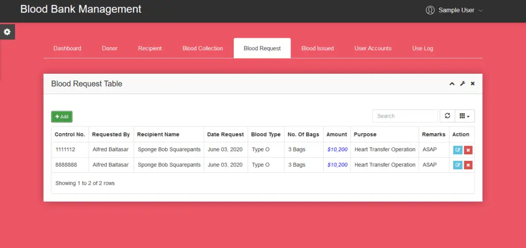 Blood Bank Management System Blood Request Information | iNetTutor.com