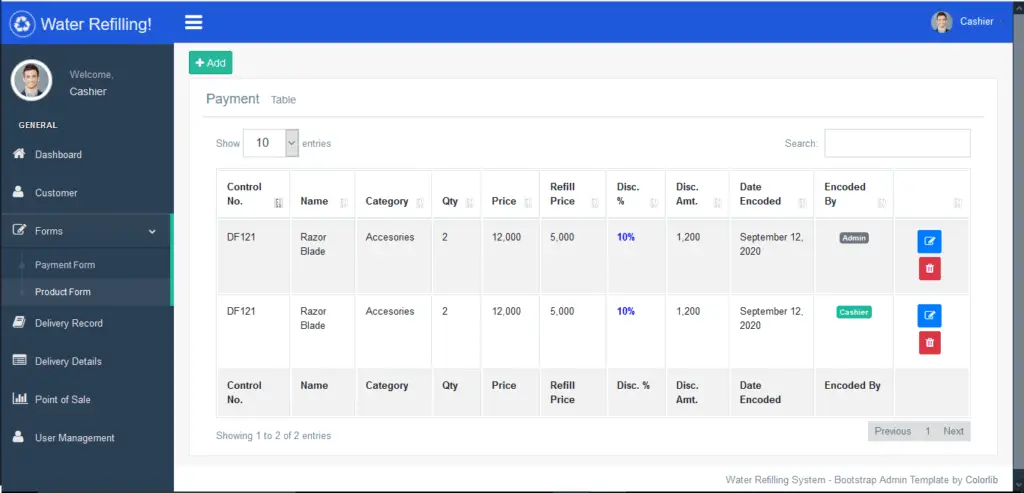 Water Refilling System in PHP and Bootstrap