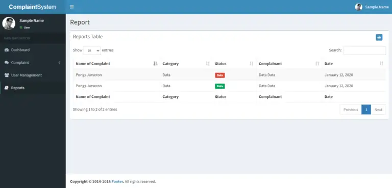 Complaint Management System Free Template in PHP and Bootstrap