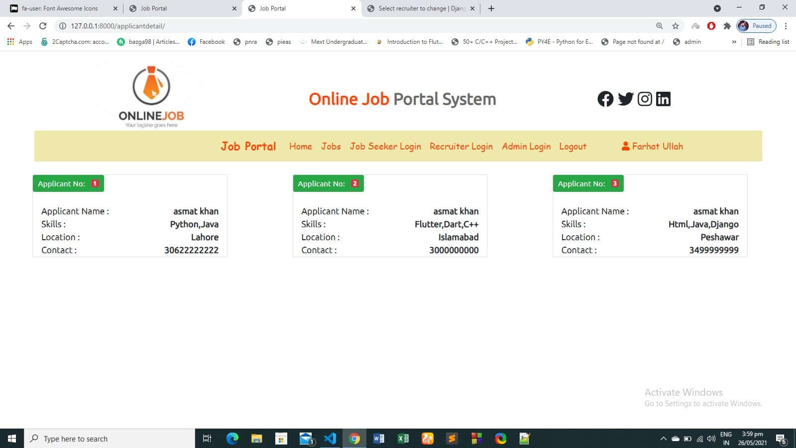 Online Job Portal System using Django Web Framework - Applicant Details