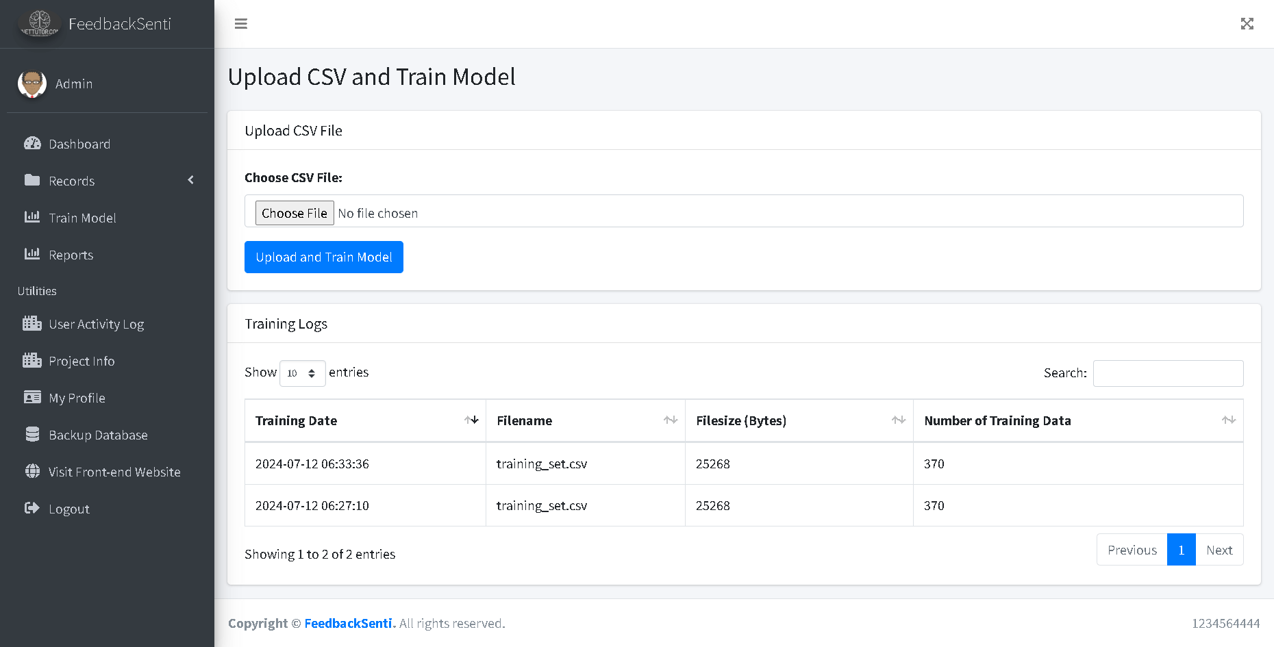 Educational Feedback Platform with Sentiment Analysis - Train Model Form