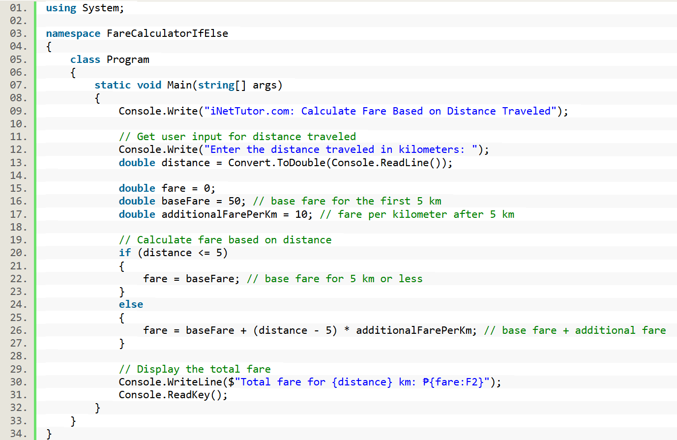 Calculate Fare Based on Distance Traveled - source code