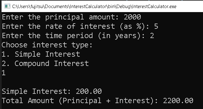 Interest Calculator in CSharp - output