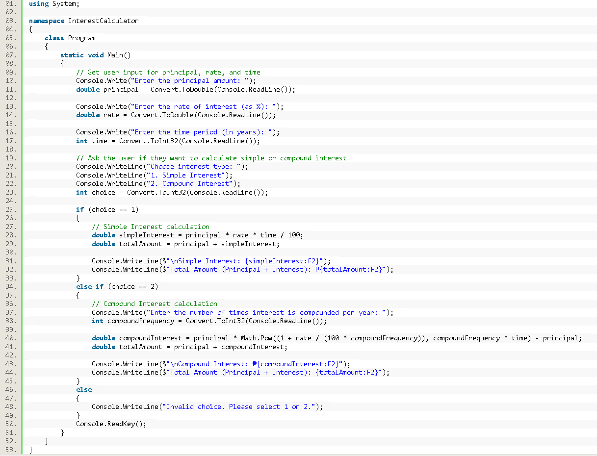 Interest Calculator in CSharp - source code