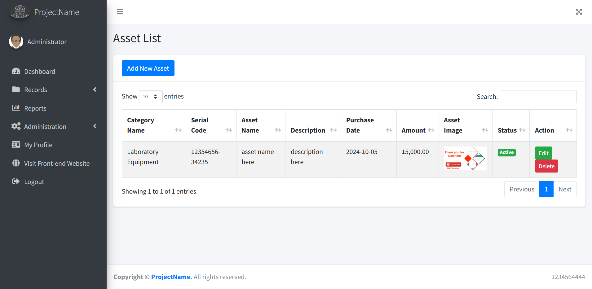 School Asset Inventory Asset Module - Asset List