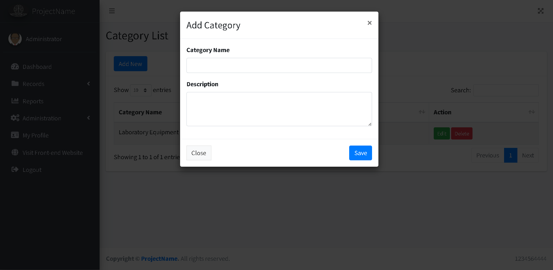 School Asset Inventory Category Module - Add Modal