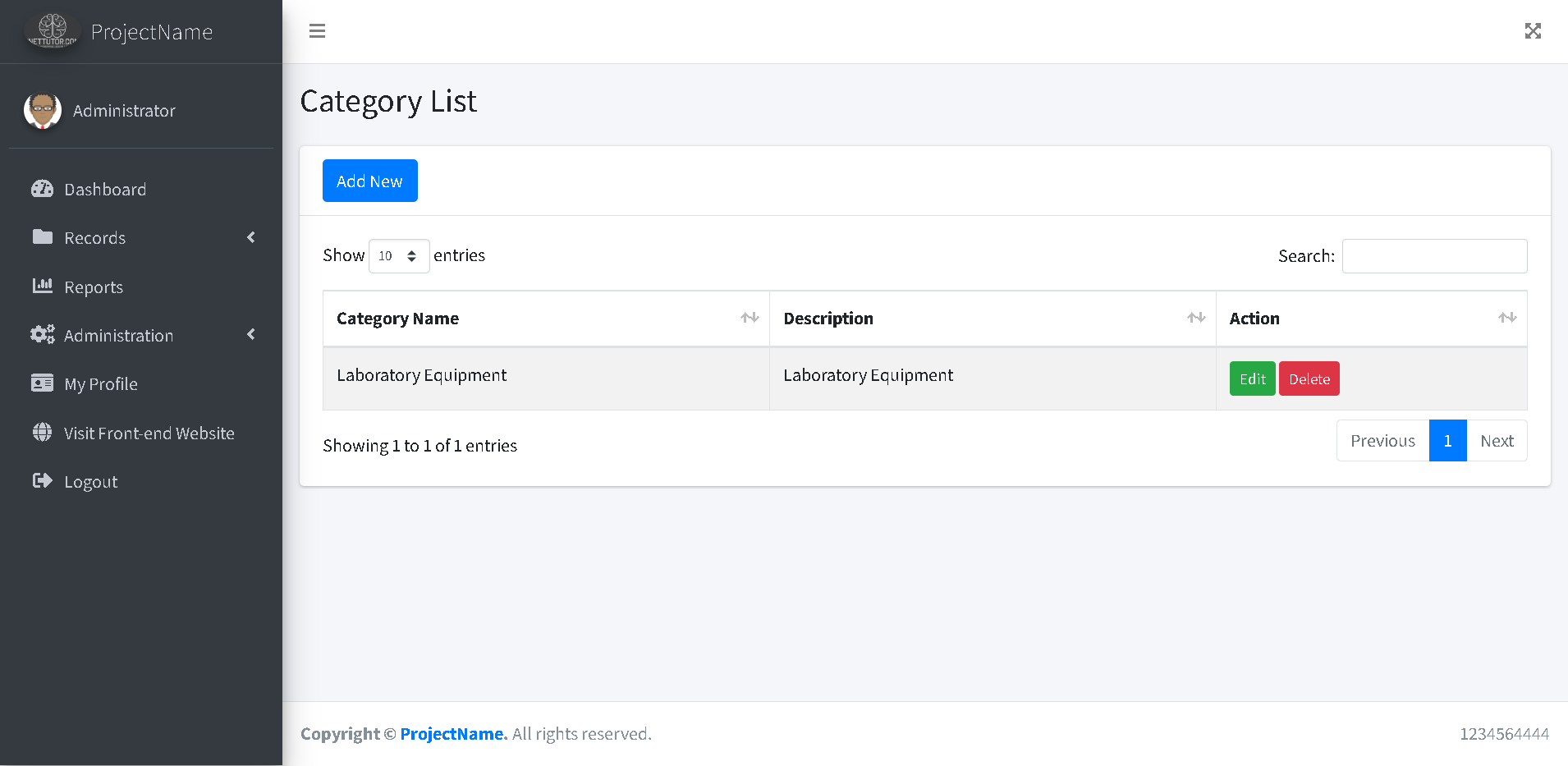 School Asset Inventory Category Module - Category List