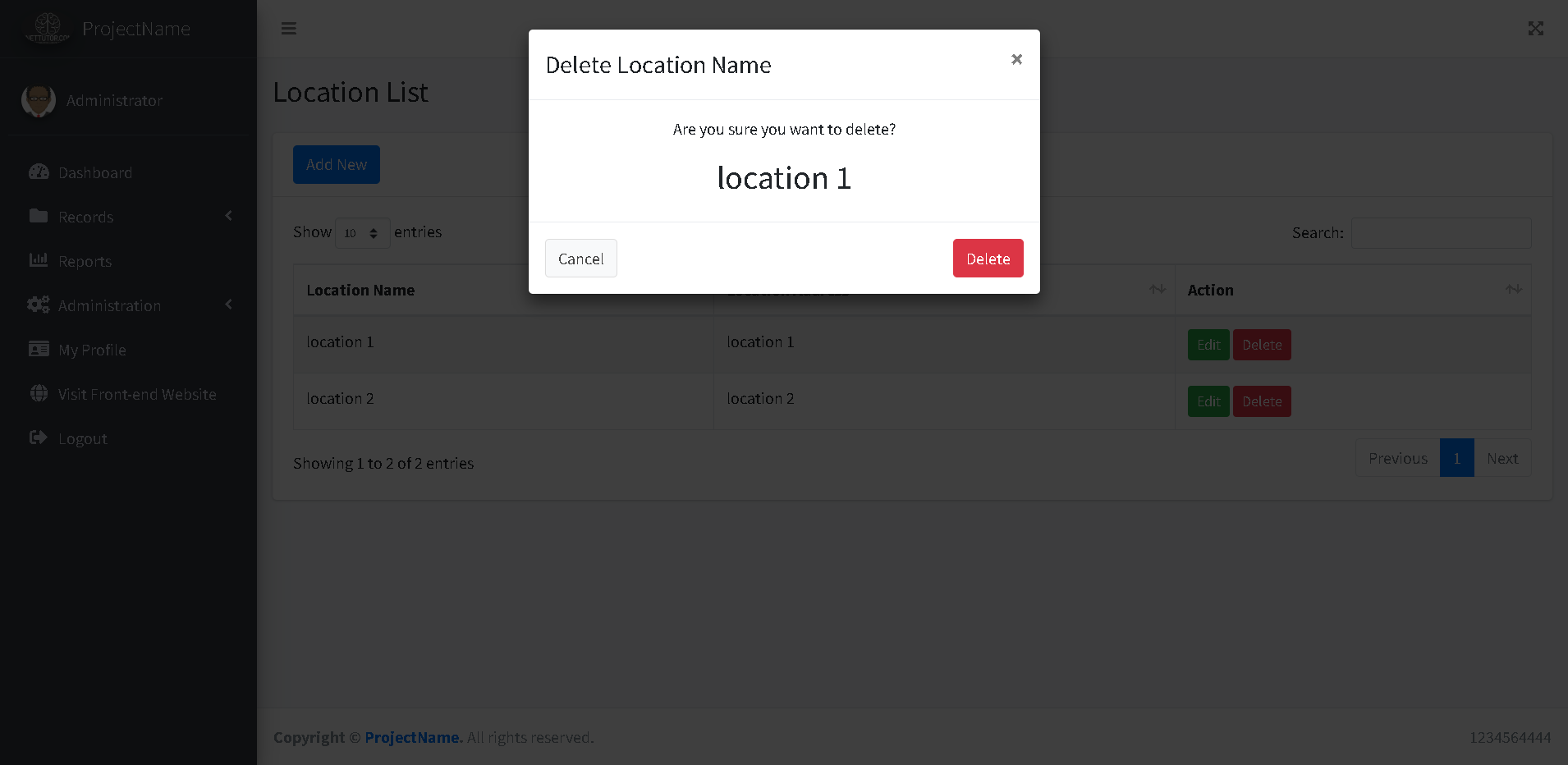 School Asset Inventory Location Module - Delete Modal