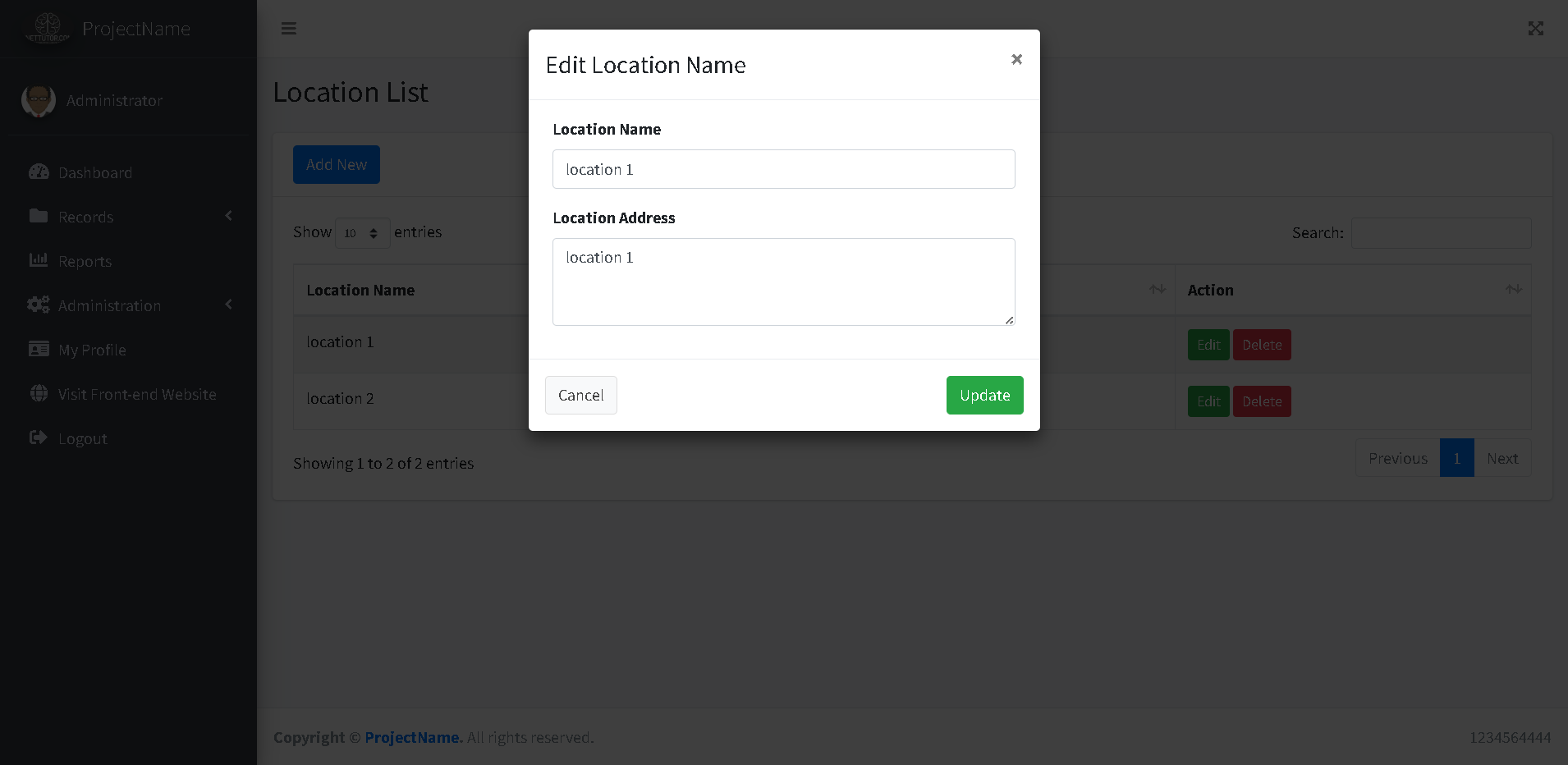 School Asset Inventory Location Module - Edit and Update Modal