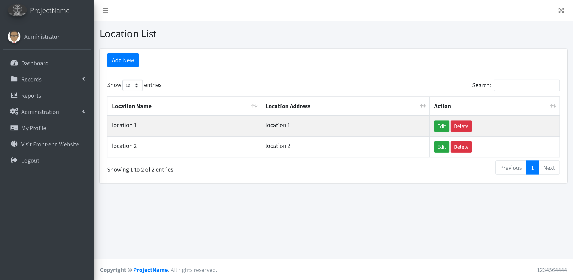 School Asset Inventory Location Module - Location List