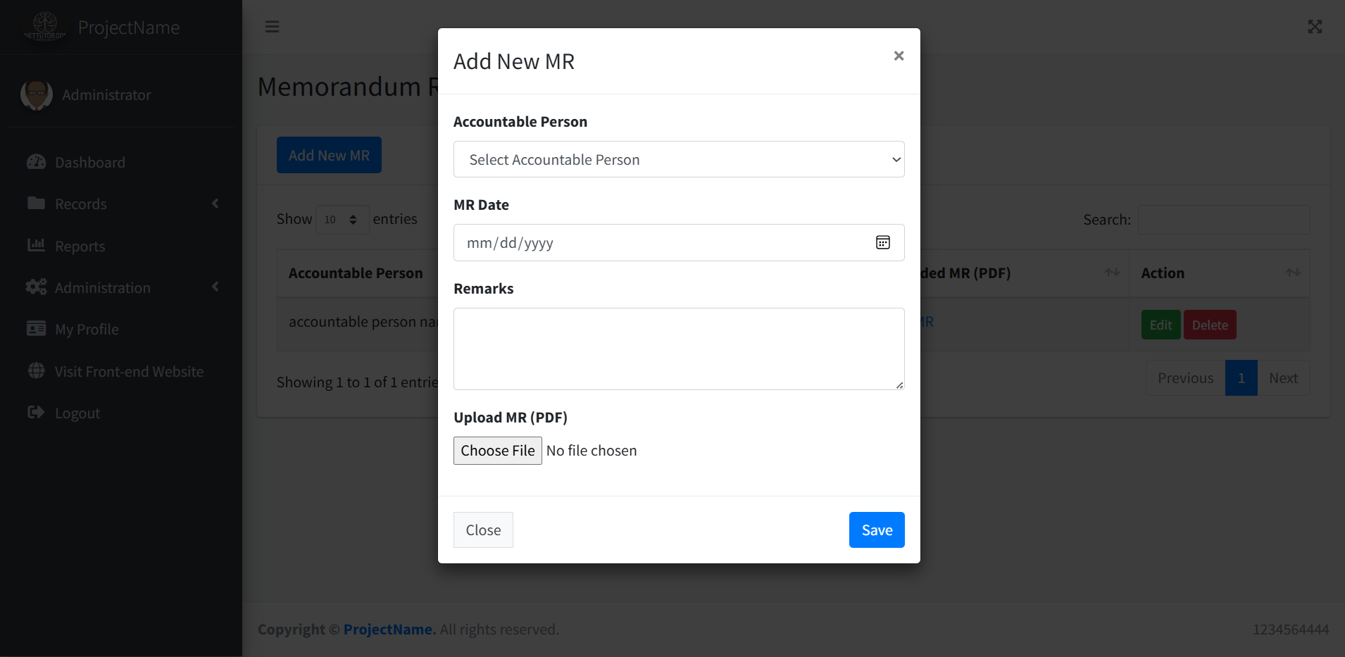 School Asset Inventory MR Module - Add Modal