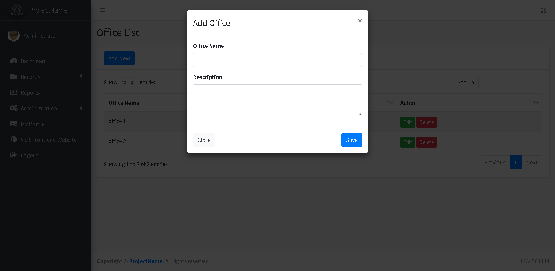 School Asset Inventory Office Module - Add Modal