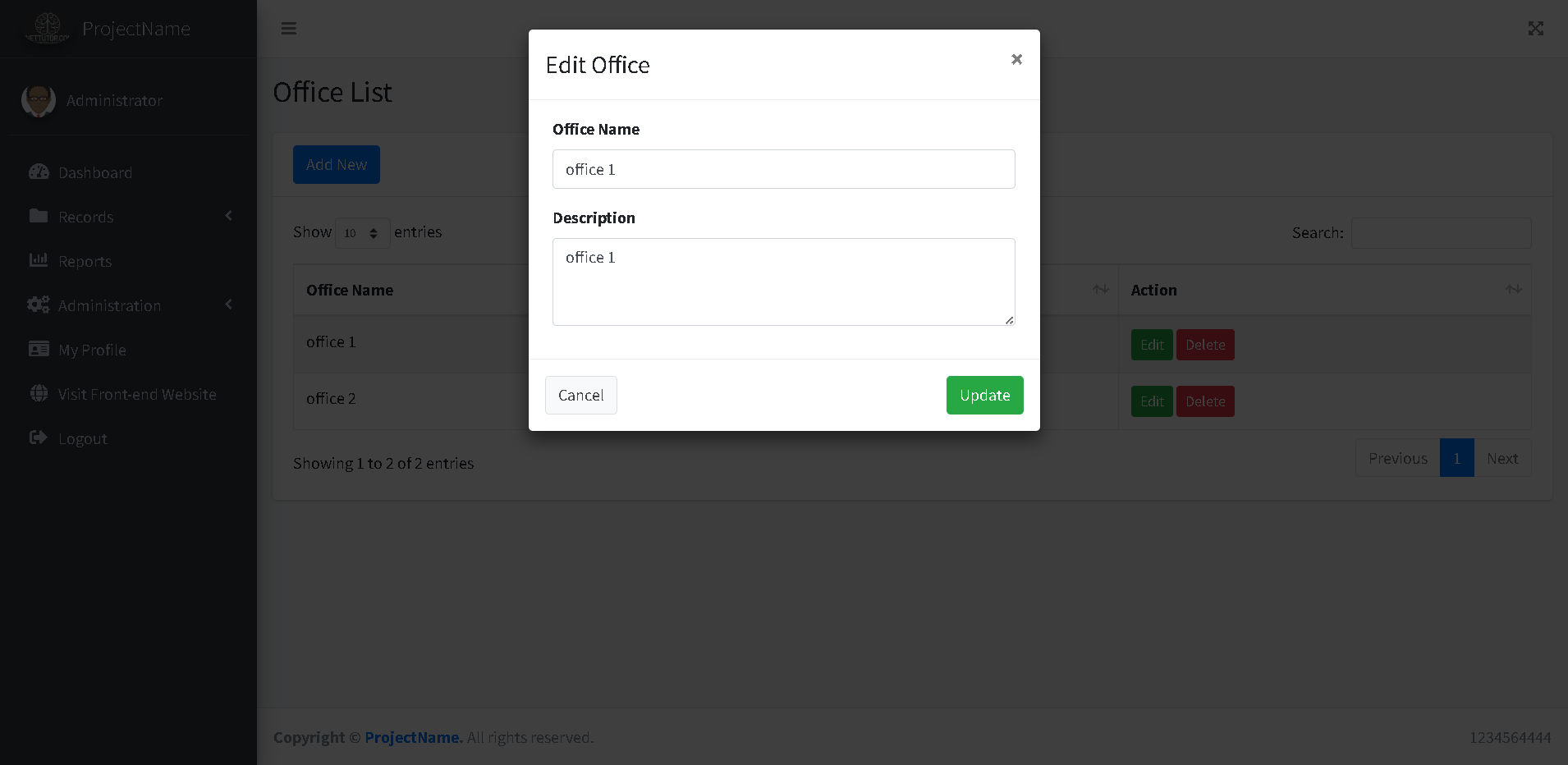 School Asset Inventory Office Module - Edit and Update Modal