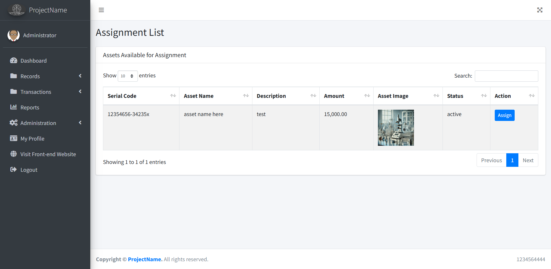 School Asset Inventory Asset Assignment Module - Assignment List