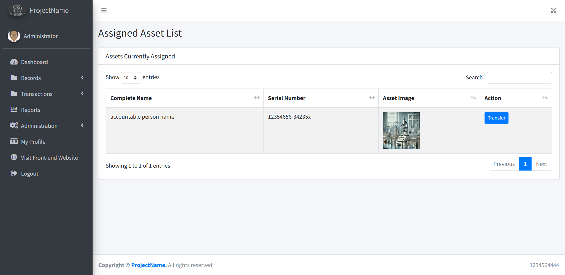 School Asset Inventory Asset Transfer Module - Assigned Asset List