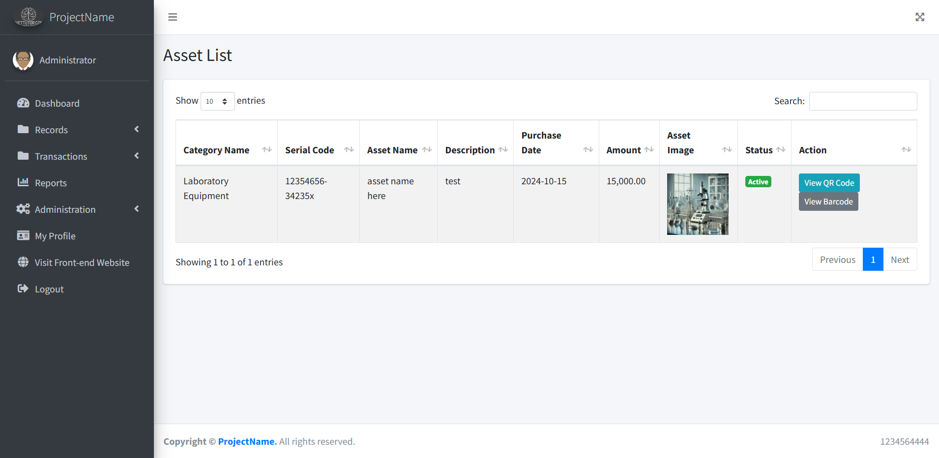 School Asset Inventory QR and Barcode Module - Asset List