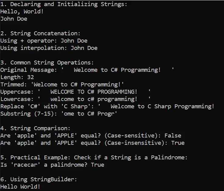 Strings in CSharp - output