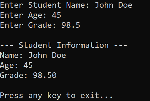 Structures in CSharp - output